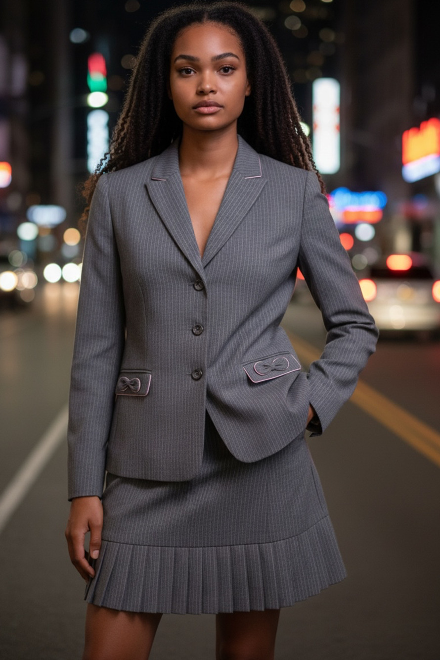 Tahari Arthur S. Levine Gray Pinstripe Skirt Suit Set Size 12